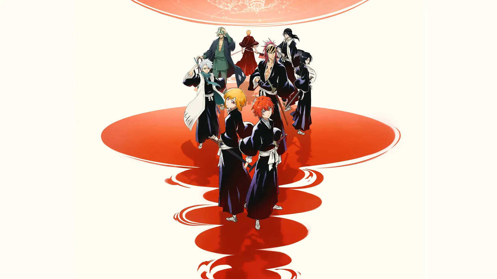 BLEACH Mirrors High: arte clave oficial con Ichigo y los Shinigami sobre un disco rojo. Imagen: © Tite Kubo/Shueisha, TV TOKYO, dentsu, Pierrot © Bandai Namco Entertainment