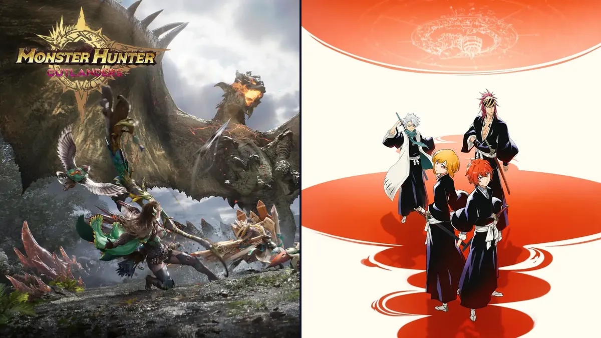 Arte oficial de Monster Hunter Outlanders (izquierda) y BLEACH Mirrors High (derecha) para la calculadora de pity y probabilidades gacha