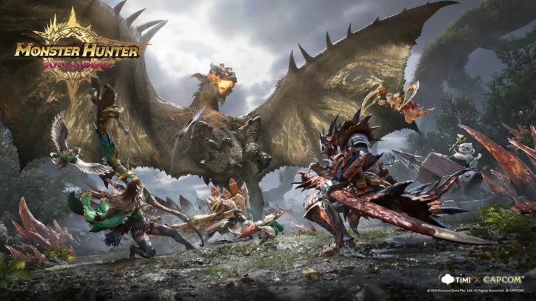 Monster Hunter Outlanders: arte oficial de Monster Hunter Outlanders con el logotipo del juego. Imagen: © CAPCOM / TiMi Studio Group (Level Infinite), vía press kit oficial